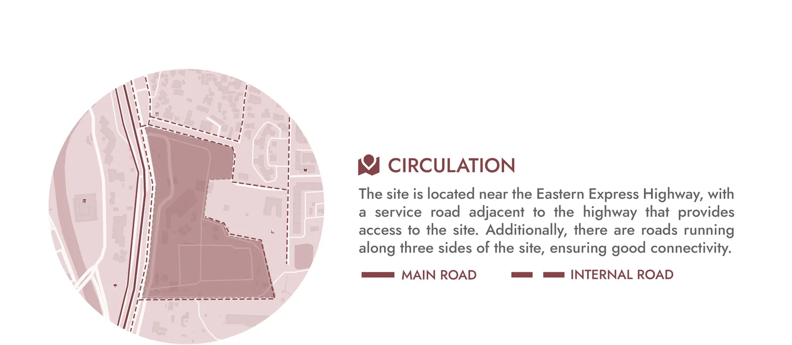 Site diagram showing the main highway and internal roads around the plot