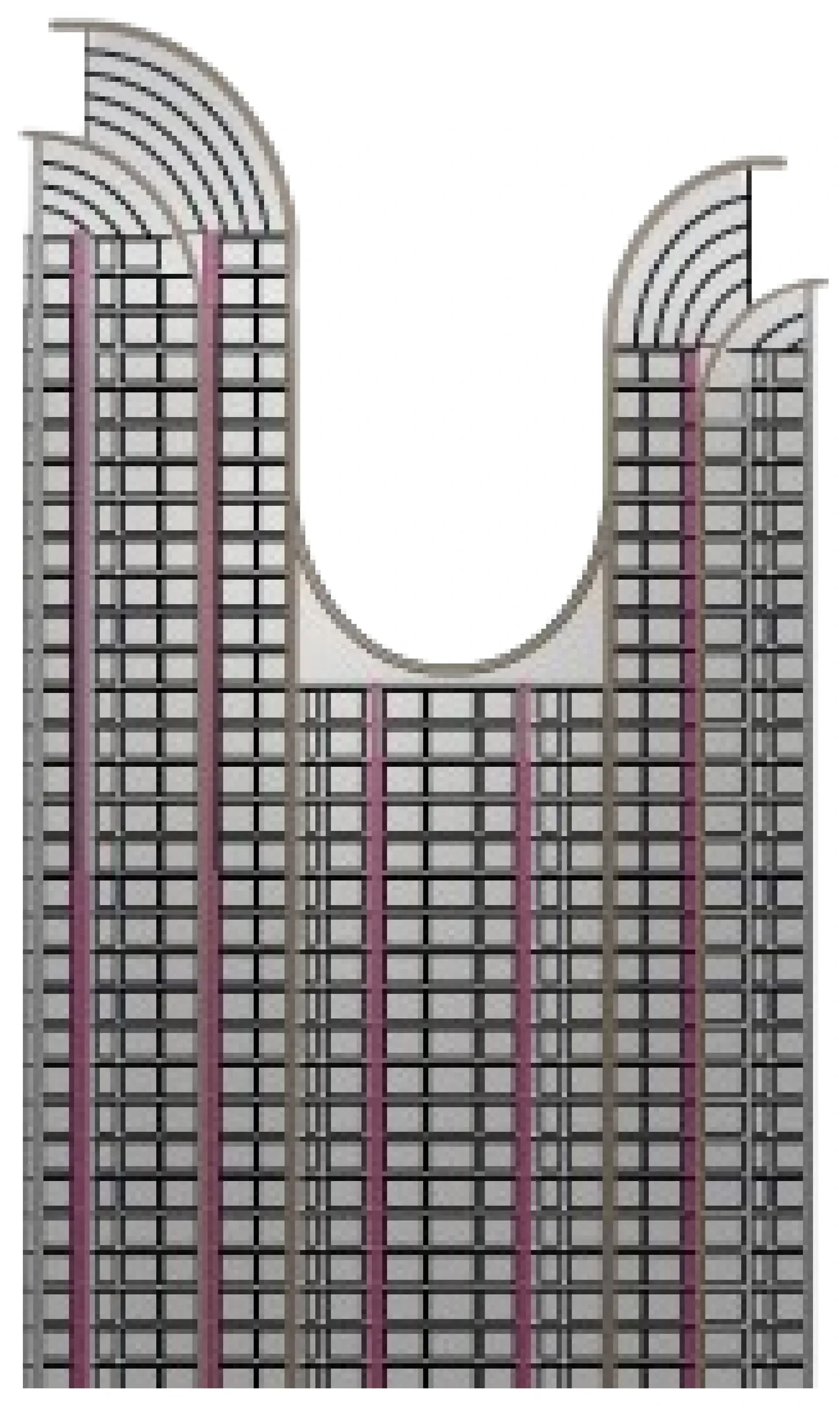 Massing option two, apartments removed from the central wing to form a concave top