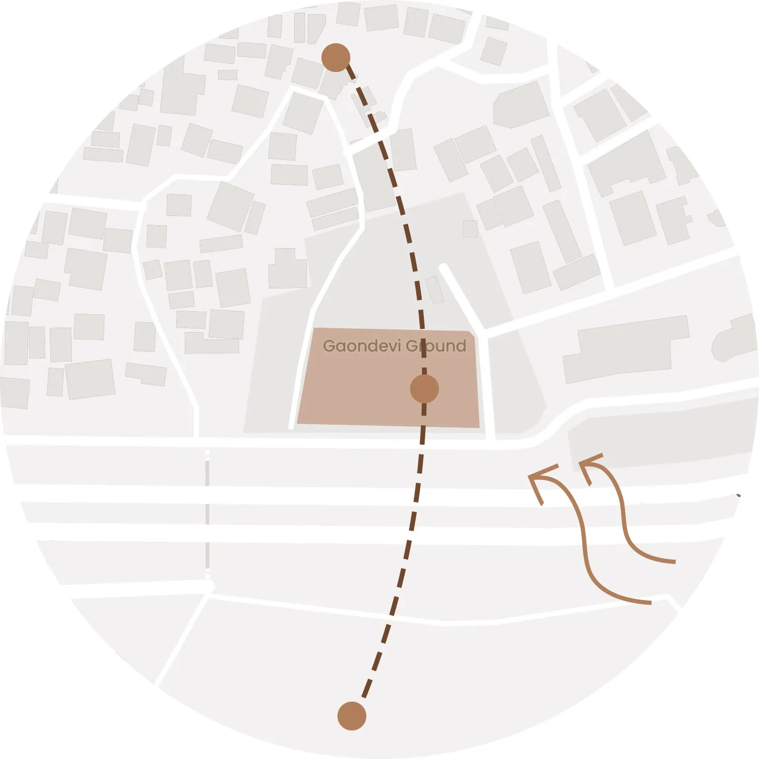 Site diagram showing the sun path and prevailing wind across the ground