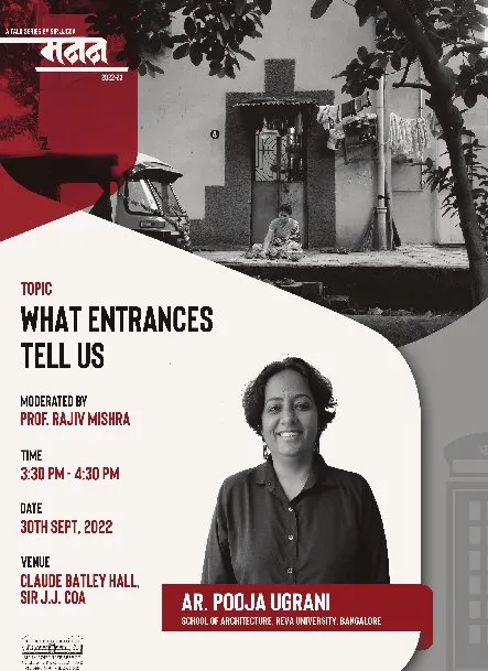 Lecture poster titled What Entrances Tell Us with a portrait of the speaker