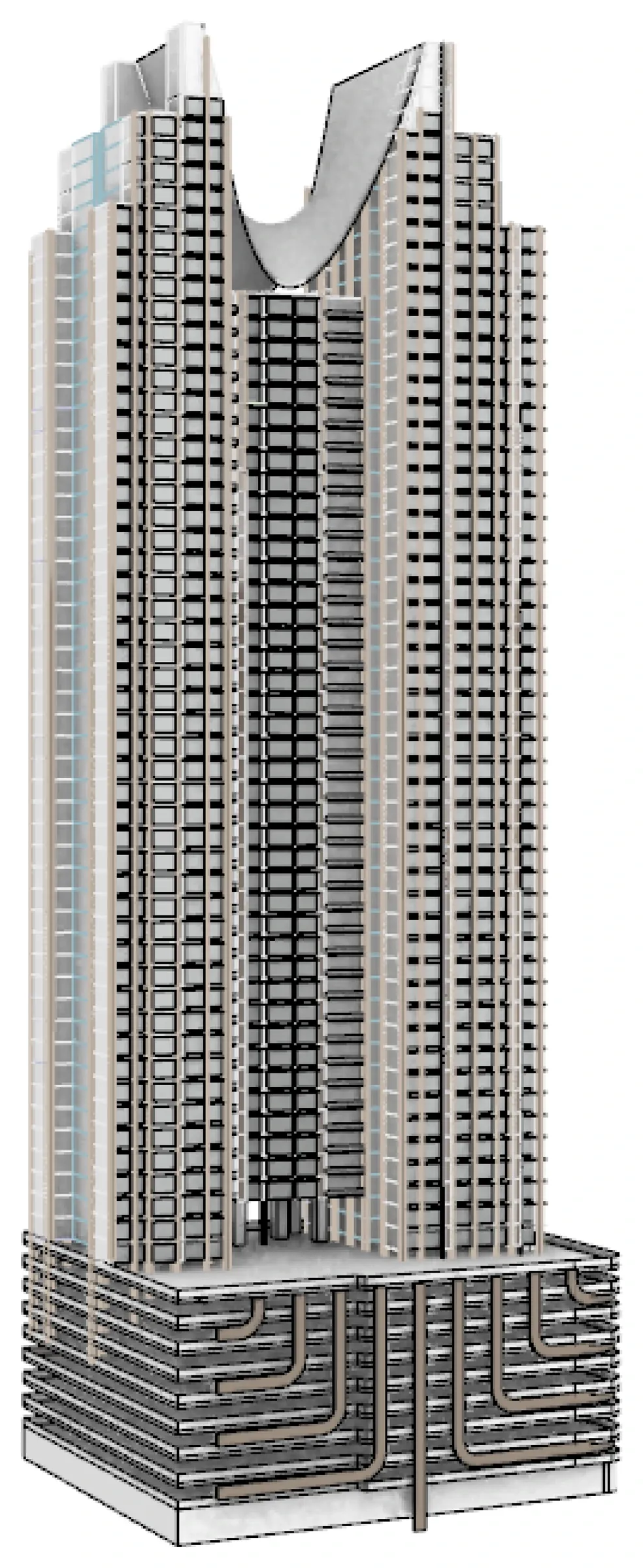 Massing option seven, a refinement of six with a lighter crown