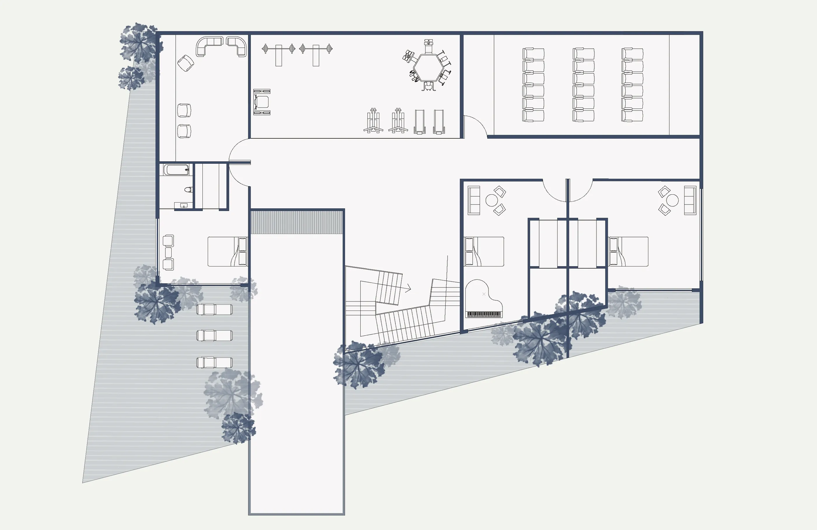 Lower level two plan with gym, home theatre, daughter's bedroom, two sons' bedrooms, swimming pool and music studio