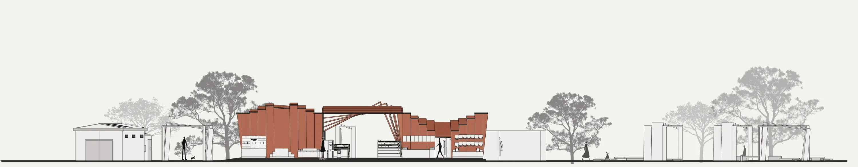 Section through the pavilion and the surrounding ground