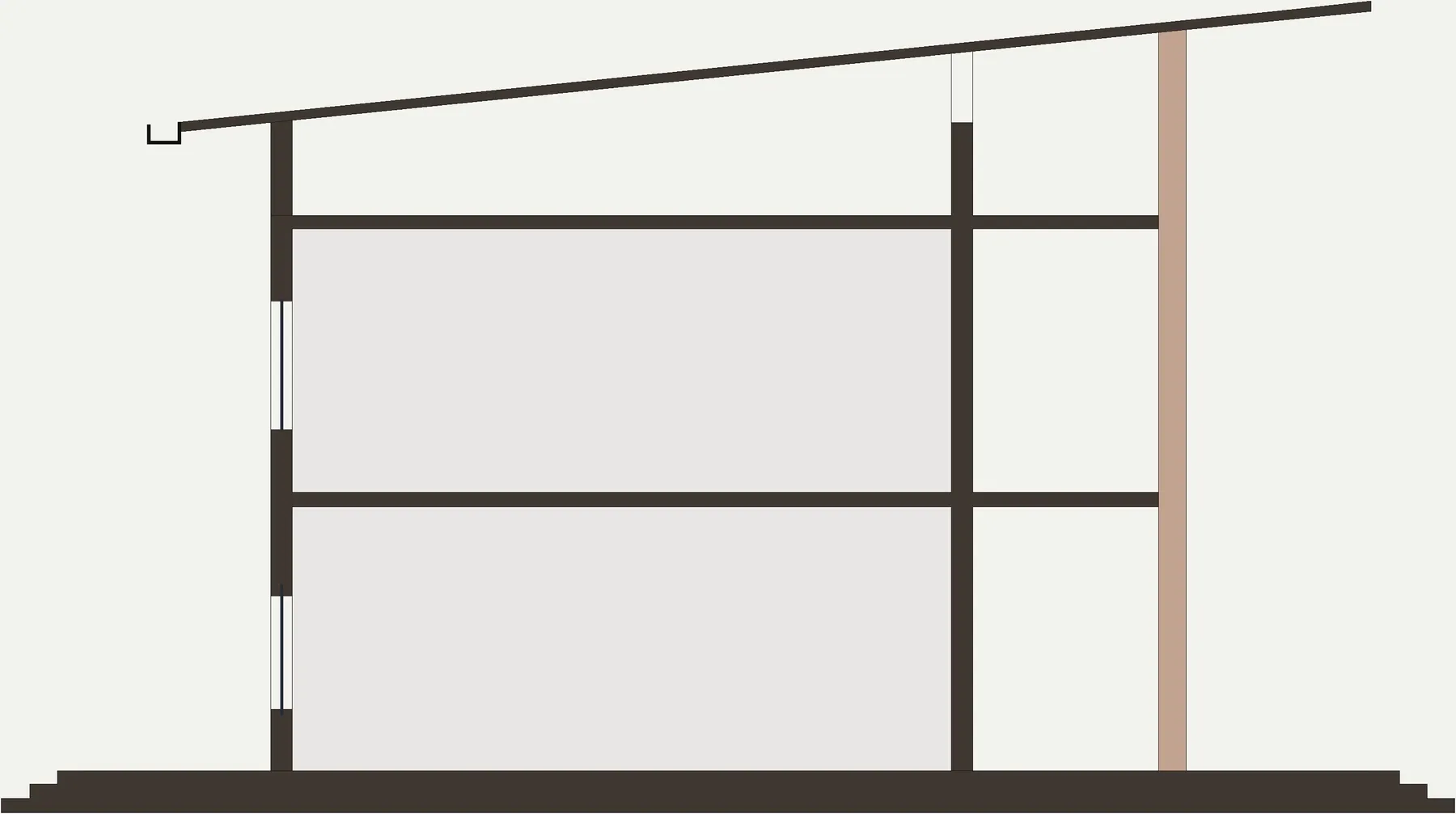 Section detail of the dual façade showing a 45-degree outer layer and a 40-degree inner layer with the cavity between