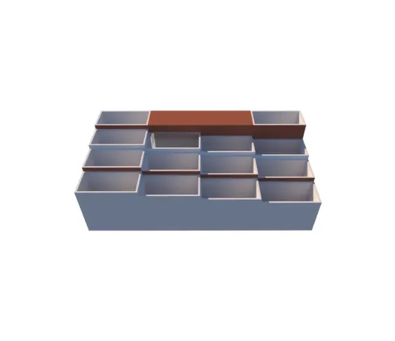 Isometric drawing of the grocery stall with open produce trays