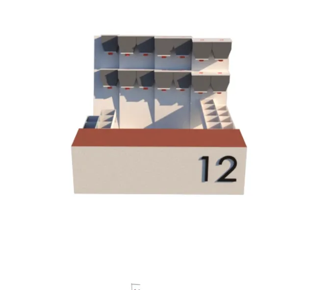 Isometric drawing of the farsan stall with stacked snack trays